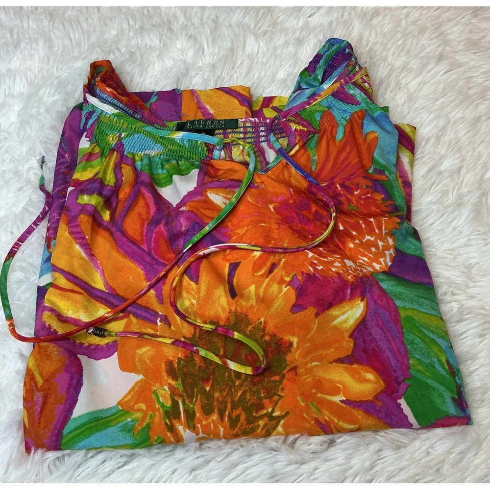 Lauren Ralph Lauren Boho Floral Women's 1x 3/4 Sleeve multicolor Blouse